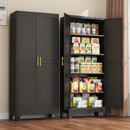 Image of winiowa Metal Pantry Cabinet with 2 Doors and Adjustable Shelves