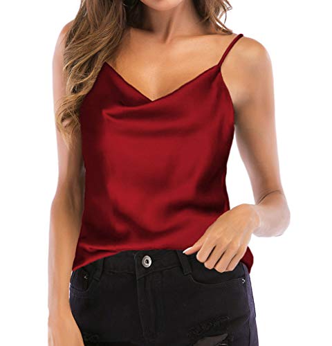 TOUTOUAI Women's Silk Satin Camisole Cowl Neck Tank Top Cami Silky Basic Tank Shirt Blouses (Wine...