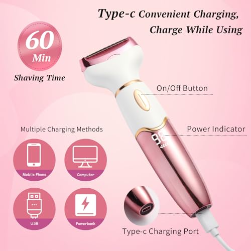 Lady Shavers for Women,4-in-1 Electric Razor for Women,Rechargeable Wet & Dry Razor, Nose Hair Trimmer for Face, Legs, Armpits & Eyebrow - Image 5