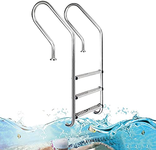 LWG Escalera para Piscina de Acero Inoxidable con Tres peldaos |Sistema de Entrada y Salida para Piscinas enterradas |Capacidad de 250 Libras |Pasamanos de Piscina a Prueba de �Xido |con pl