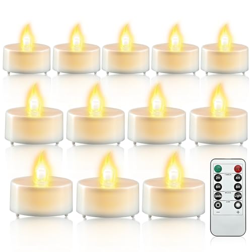 cimetech 12PCs Led Tea Lights with Timer, Electric Flickering Battery Operated Led Candles Tea Lights with Remote Control for Home, Room, Table, Halloween, Christmas Decoration cimetech 12PCs Led Tea Lights with Timer, Electric Flickering Battery Operated Led Candles Tea Lights with Remote Control for Home, Room, Table, Halloween, Christmas Decoration