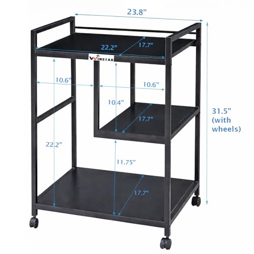 Image of WINSTAR Large Printer Stand with Storage Shelf for Home Office Organization | Made in India Printer Table on Wheels, Shredder & CPU Stand, Rolling Cart for Computer (Black, Split Shelf-31x24x18 in)