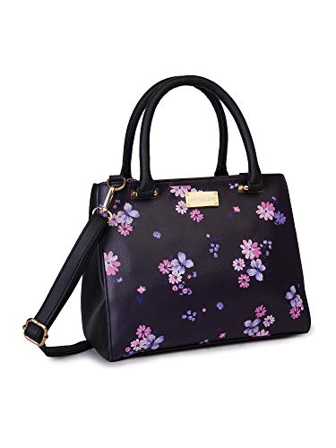 Image of LAPIS O LUPO Women Fashion Flower Print 3 Compartment Top Handel Zip Clouser Leatherette Adjustable Sling Handbag