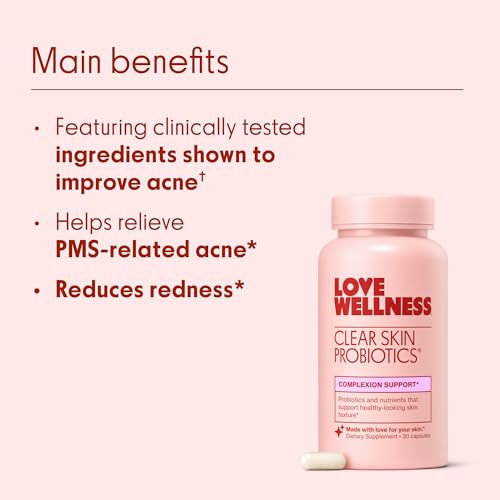 Love Wellness Clear Skin Probiotic | Clear Up Hormonal Acne Pimples, Redness & Pore Minimizer | Skin Care with Zinc, Bifidobacterium Longum & Chaste Tree Fruit Extract | Acne Treatment | 30 Count - Image 4