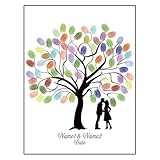 Árbol de huellas dactilares de silueta de novia y novio, decoración de pintura de libro de visitas de boda de hoja DIY(Color06,21x30cm)
