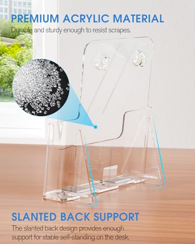 image for KTRIO Acrylic Brochure Holder 8.5 x 11 Clear Flyer Display Stand, Plas