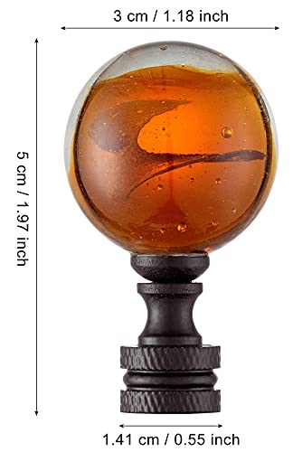 Image of 1 Pack Tawny Crystal Lamp Finial Cap - Handmade, Ball Shaped Patterned Glass with Screw Knob Base, Decoration Accessories for Table and Floor Lamp Shade Top (2 Inches Tall, Bronze Finish)