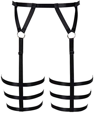 PETMHS Women's Harness Garter Belt Punk Leg Waist Straps Lingerie Adjust Thigh Stockings Body (Black)