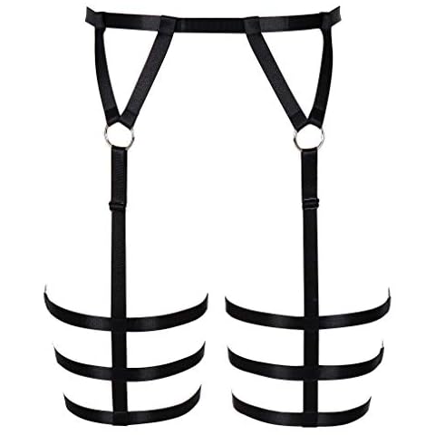 Women's Punk Leg Harness Garter Belts Strap Stockings Body Cage Frame Lingerie Harajuku Gothic Halloween Dance Club Party Rave Wear (Black) Cover