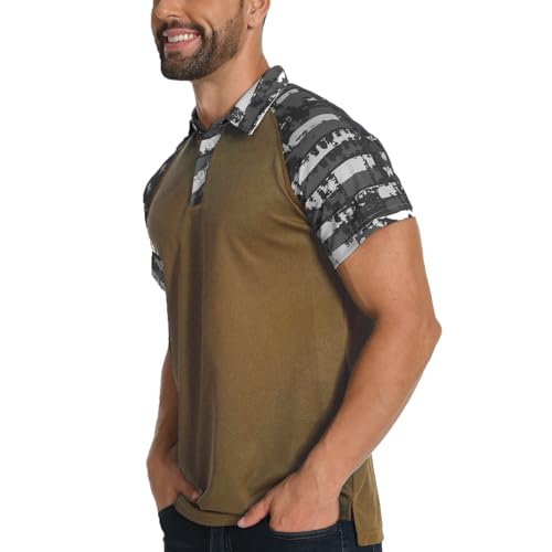 Camisetas Polo Cortas para Hombre de H HYFOL con Diseño Patchwork Estrellado, Estilo Patriótico Americano, Raglán y Tejido Elástico para Golf y Actividades Casuales miniatura 6