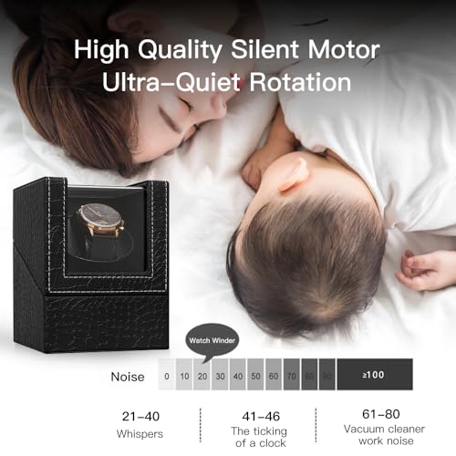 Image of Automatic Single Watch Winder with Quiet Japanese Motor,AC Adapter or Battery Powered,Premium Leather Exterior and Soft Flexible Watch Pillows for Men's and Women's Watches