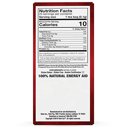 Totaltea Energy Tea With Caffeine - 100% Natural Mixed Berry Flavored Green Tea With Antioxidant Rich Guayusa, Ginseng Root And Cinnamon Bark Promotes Focus, Concentration And Stamina (25 Tea Bags) #TOP6