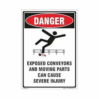 buysafetyposters.com - Exposed Conveyors and Moving Parts can cause Severe Injury Danger Sign In English - Hard Plastic Lamination - (Portrait A5, 6 inch X 8 inch, Multicolor)