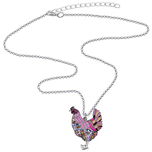 Weveni Enamel Alloy Rhinestone Chicken Necklace Hen Rooster Pendant Chain Fashion Jewelry Novelty Gifts For Women Girls Ladies (Purple) #TOP3