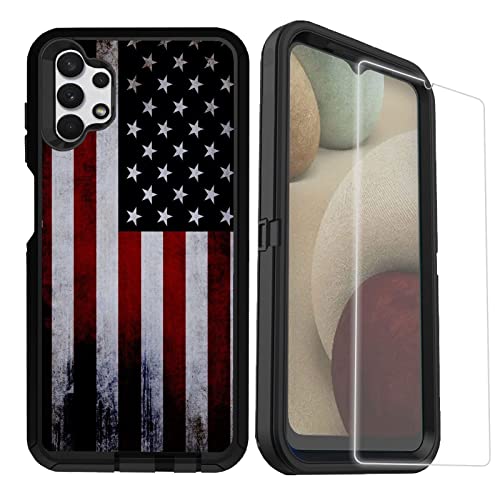 OTTARTAKS Compatible for Samsung Galaxy A32 5G case Case with Screen Protector Old American USA Flag Design for Men Boys Heavy Duty Shockproof Case for Samsung Galaxy A32 5G 6.5inch Black