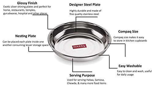 Image of HAZEL Stainless Steel Plates Set for Serving Ice Cream | Small Steel Plates for Snacks | Breakfast Plates, 150 ML, Set of 1