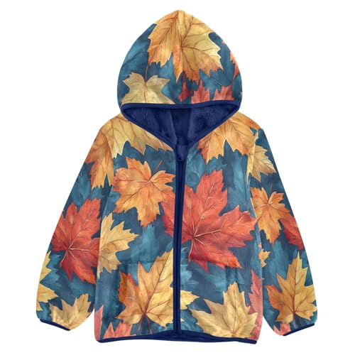 Autumn Leaves Colorful Pattern Toddler Fleece Jacket Girl Boys Hooded Fleece Jacket Coat Warm Outwear Zip-up 3-10T