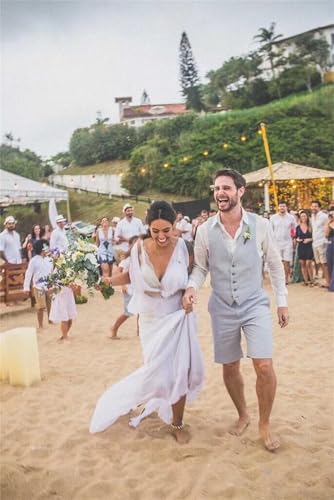 Mens 2 Piece Suits Set Vest with Short Pants Summer Beach Wedding Business Shorts Slim Fit Groomsmen Suit Sets4