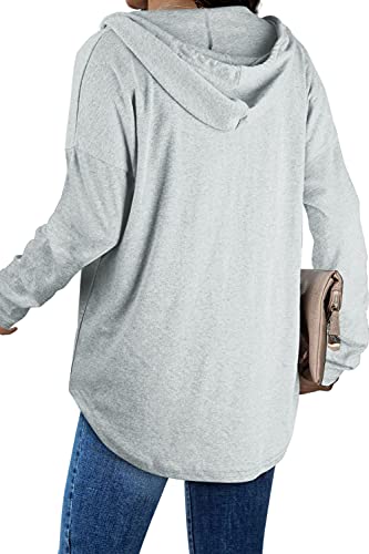 Bofell Sweatshirt For Women Long Sleeve V Neck Shirts Casual Soft Hoodies Pullover Light Gray S #TOP3