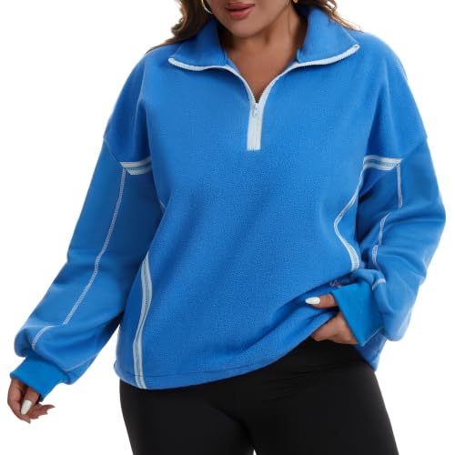 Charming Ashley Womens Plus Size Quarter Zip Pullover Fleece Sherpa Jacket