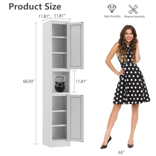 Image of Tall Narrow Pantry Cabinet for Kitchen, 67 inch H Metal Storage Cabinets with Doors and 3 Adjustable Shelves for Dining Room, Living Room and Home Office (12 inches Wide White)