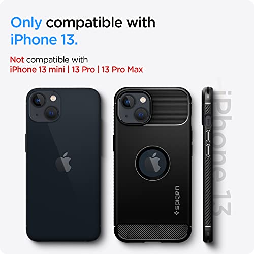 Image of Spigen Rugged Armor Back Cover Case for iPhone 13, Carbon Fiber Detail, Resilient Shock Absorption - TPU | Matte Black