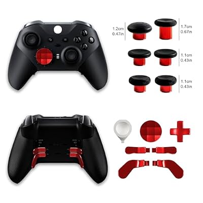 DTianSir 14 in 1 Metal Thumbsticks for Xbox Elite Wireless Controller Series 2,Gaming Accessory Replacement with 6 Swap Thumbsticks,4 Paddles,2 D-Pads,1 Bag,1 Tool(Red)