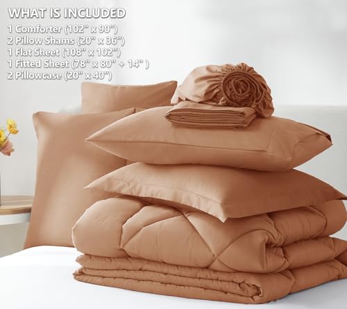 Image of CozyLux King Size Comforter Sets Pumpkin - 7 Pieces Bed in a Bag King, Luxury Soft Bed Set for All Seasons, Bedding Set with Down Alternative Comforter, Sheets, Pillowcases & Shams