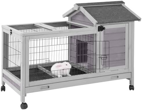 Wooden Rabbit Hutch Indoor and Outdoor, Rabbit Cage with Removabl...
