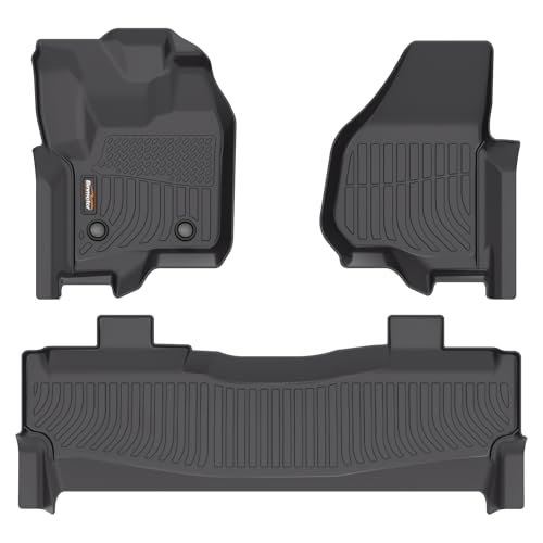Binmotor-Floor Mats for 2012-2016 Ford F250/F350/F450/F55 (Super Duty Crew Cab), 2 Rows All Weather Car Mats Waterproof TPE Floor Liners for Ford F250 Accessories-Black