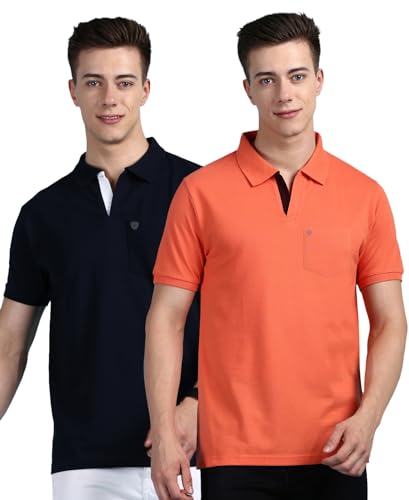 Image of Lux Cozi Men's Regular Fit Polo Neck Half Sleeve Solid Casual T-Shirt with Chest Pocket COZI 2122 APRCAT NB 3XL 2PC
