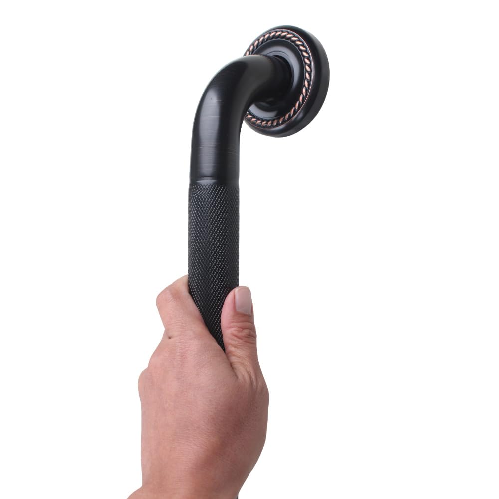 Barra de agarre texturizada de 24 pulgadas para bañera y ducha, acabado de bronce aceitado, 1.25 pulgadas de diámetro, barandilla de seguridad para inodoro de baño, montaje en pared, ideal para