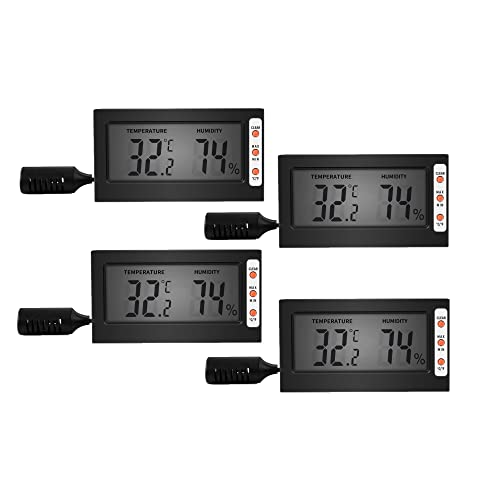 Image of Simple Deluxe Digital Thermometer and Humidity Gauge with Remote Probes for Brooder Reptiles Terrarium, 4 Pack, Black