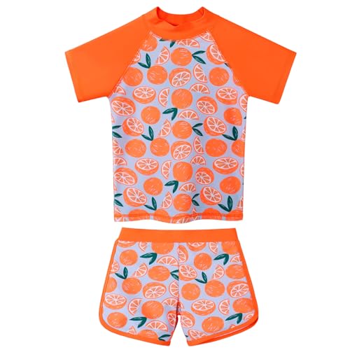 Image of BAOHULU Girls Rash Guard Swimsuit Two Piece Bathing Suit UPF 50+ Short Sleeve Summer Beach Swimwear Size 3-14 Years