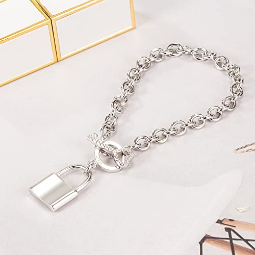 Dankadi Charm Women 925 Sterling Silver Key Lock Pendant Bracelet Girl Fashion Solid Silver Rolo Chain Bangle Fine Jewelry Gift For Wife & Girlfriend (Square Lock Style, 6.7 Inche) #TOP4