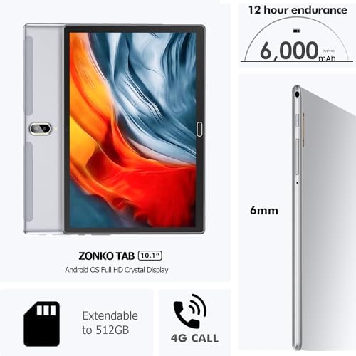 3. Bild von 2024 Neueste Tablet 10 Zoll 4G LTE Tablets Mit SIM Slot Android 13 Tablet PC Tablet Mit Tastatur Maus Stift 64GB ROM 512GB TF Octa-Core 1080P FHD 6000mAh 13 MP Kamera, Bluetooth, WiFi GPS OTG (Grau)