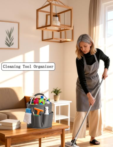 Image of Cleaning Caddy with Handle, for Cleaning Supplies Organizer Bucket | Foldable Storage Tote with 6 Pockets,17L Large Capacity Basket for Household Organizer,Laundry Room,Bathroom & Home