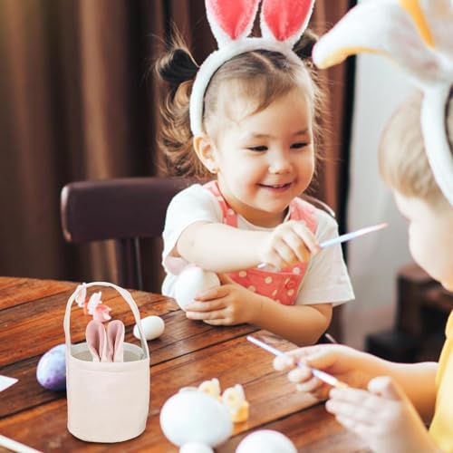 Image of Easter Baskets for Kids Easter Eggs Basket Bunny with Rabbit Cotton Rope Storage Basket for Gift