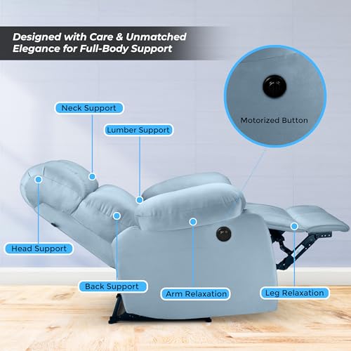 Image of Little NAP Helios Soft Suede Fabric Single Motorized Standard Recliner | Padded 1 Seater Aaram Sofa | Relaxing Chair for Home Office Living Bed Room | Sky Blue