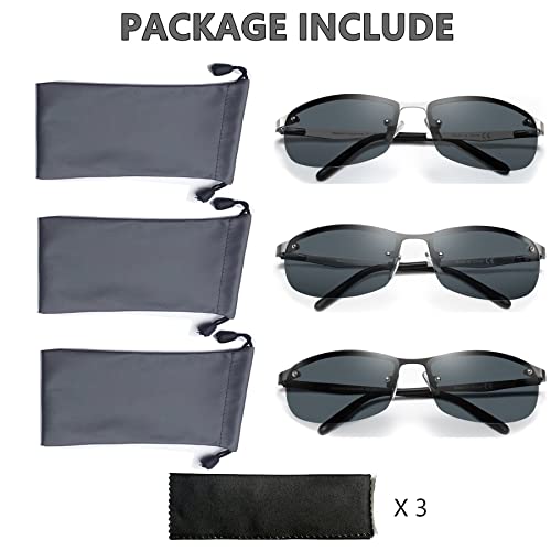 Image of 3 Pack Polarized Sunglasses for Men, Semi-Rimless Frame Driving Fishing Sun glasses UV400 Block Glare /Blue Light