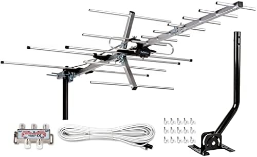 Five Star Yagi Satellite HD TV Antenna up to 200 Mile Long Range, Attic or Roof Mount Digital OTA TV Antenna for 4K Supports 4 TVs Installation Kit & Mounting Pole, Radio/FM Antenna