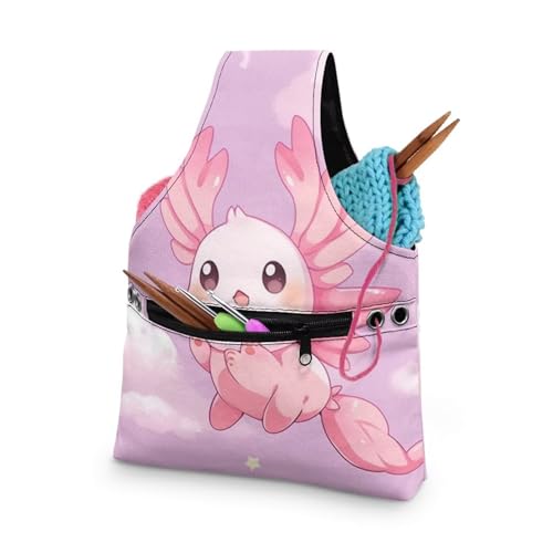 Image of Axolotl Yarn Bags for Crocheting Portable Knitting Bag Pink Yarn Storage Organzier Holding Knitting Needles,Small