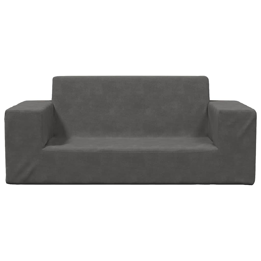 Sofa dziecięca 2-osobowa, antracytowa, miękki plusz ze zdejmowaną poszewką, do pokoju dziecięcego, nie zajmuje dużo miejsca, trwała i wygodna, idealna do mebli dla małych dzieci, łóżeczka
