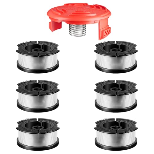 Chway 7 Pcs AF-100 Weed Eater Strings Compatible with Black and Decker Weed Eater 0.065 AFS Automatic Feed Replacement Spool 6 Pcs Spools(180ft Total) 1 Pcs RC-100-P Trimmer Cap and Spring