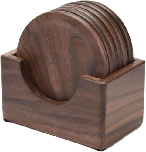 木製コースター おしゃれコースター 竹製 茶パッド セット+収納ケース付き 防水 滑り止め 断熱おしゃれな コップ敷き 適用 自宅 飲食店 カフェ 父の日プレゼント ケヤキ天然木コースター (ブラックウォールナット,A)