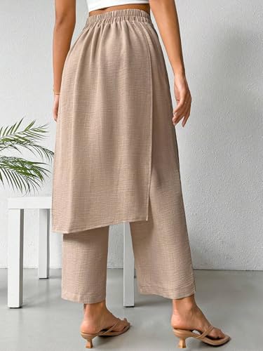 Womens Low Rise Wide Leg Loose Pant Two-Layered Straight Long Skirt Pants Trousers Spring Summer Casual Wear3