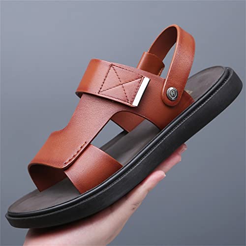 Men's Sandals Genuine Leather Breathable Beach Shoes Leather Men Sandals Slides Jeans Boots Business(42)2
