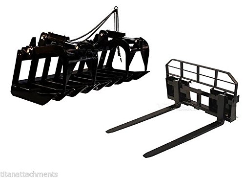 Titan Attachments 72" Root Grapple Bucket & 48 HD Pallet Forks Package Skid