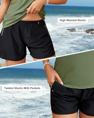 Century Star Tankini Swimsuits for Women 2025 Two Piece Bathing Suits with Sporty Pockets Tummy Control Modest Swimwear3