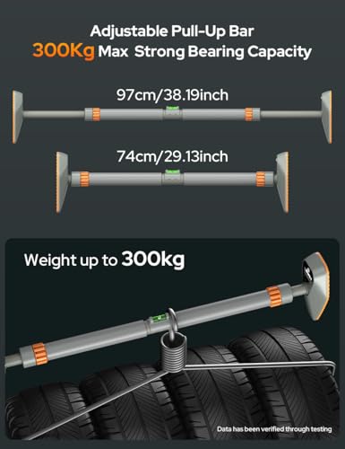 Image of Halohop Pull Up Bar for Home Workout - Chin Up Bar Max Load 200 KG -Adjustable Rod 65cm to 100cm Width, No Screws Door Way Hanging Bar Gym Accessories for Men and Women (Smart Gray)